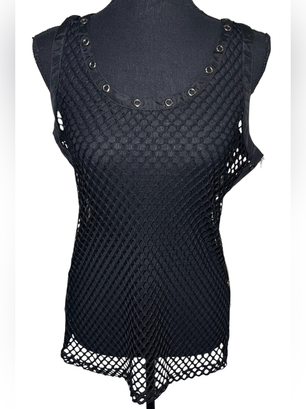 Nylon Apparel Women’s Black Mesh Tank Top Side Zipper Size Large